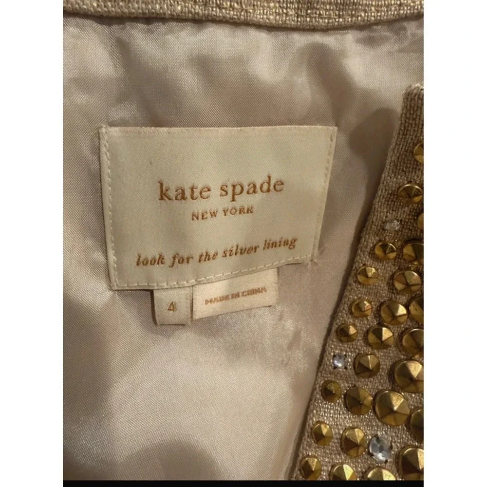 Kate Spade New York Gold Metallic Linen Studded Sheath Dress NJMU1225 Womens 4